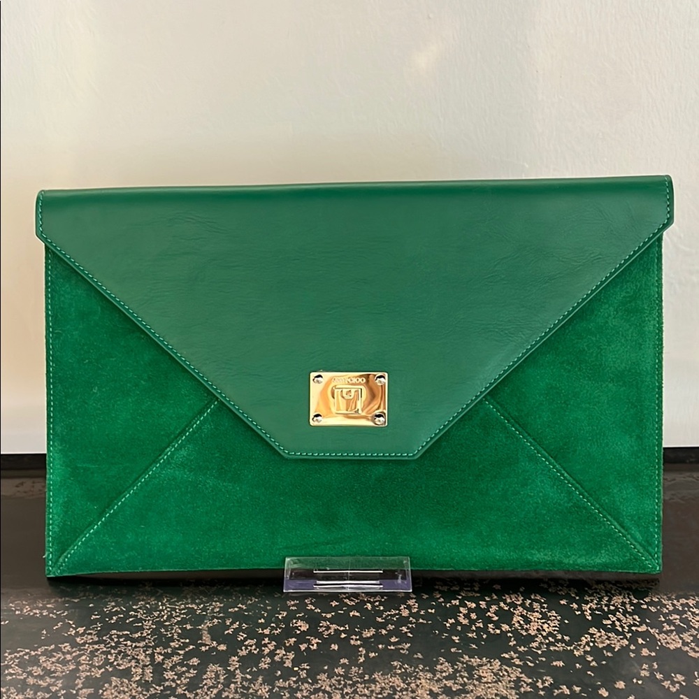 Jimmy Choo ROSETTA Emerald Green Envelope Clutch